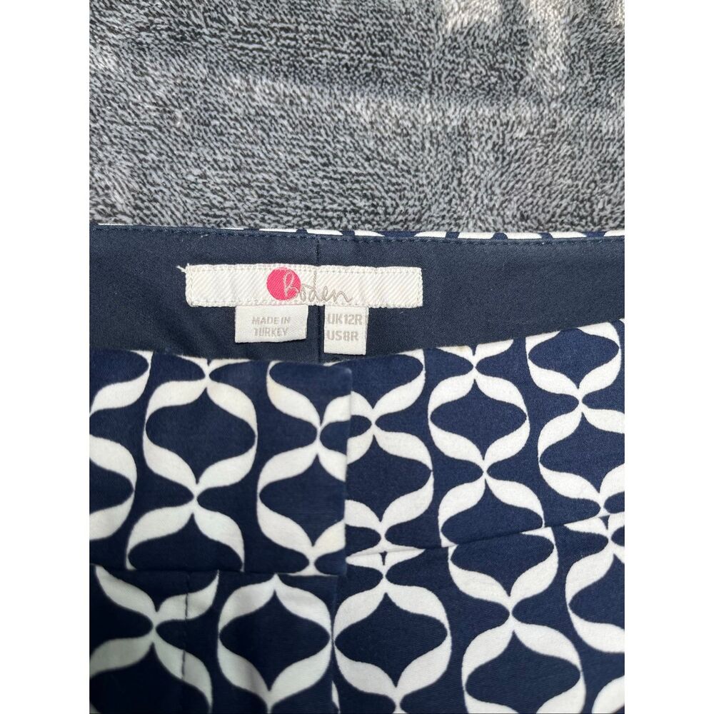 Boden Women’s Navy Blue White Geometric Print Straight Leg Pants Size 8R UK12R - Picture 3 of 9